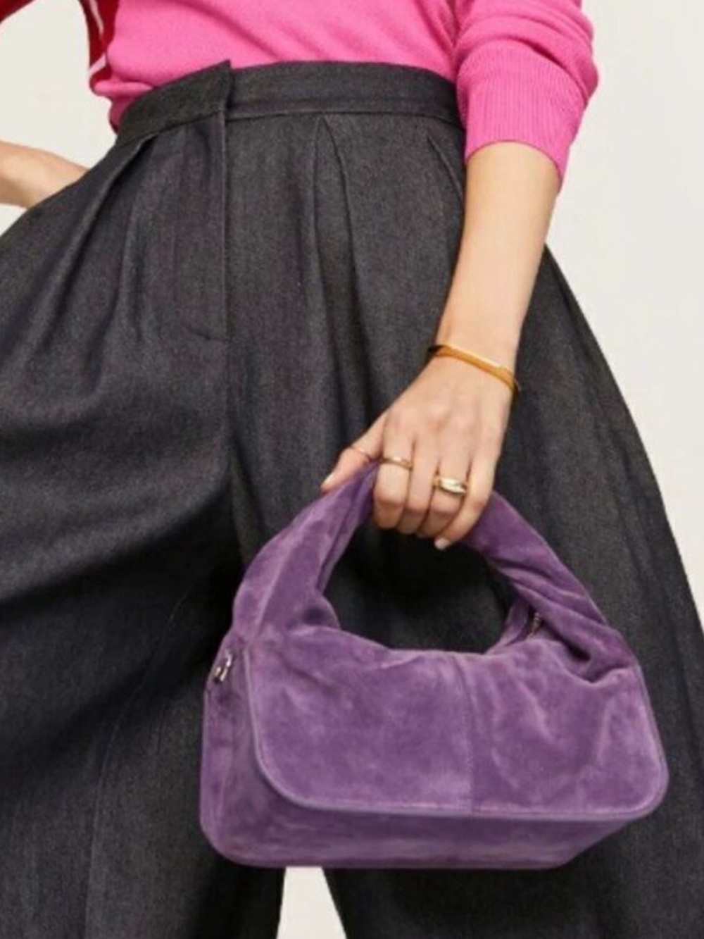 YUZEFI Wonton Suede Bag in Purple - $500.